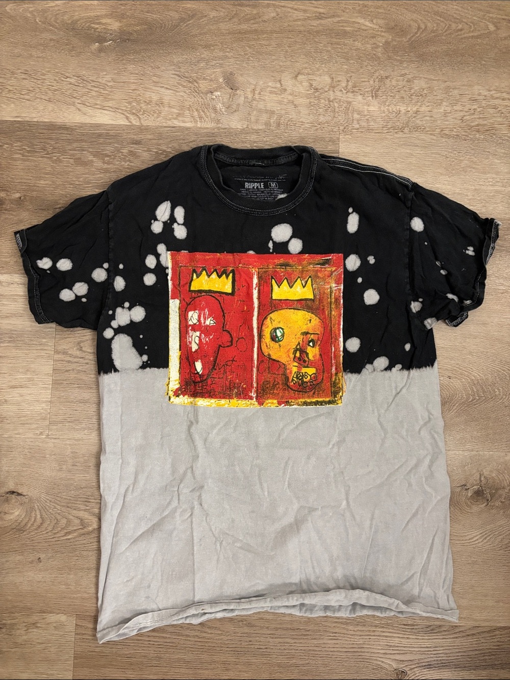 Basquiat Inspired Mix-Media Short Sleeve Graphic Tee - M